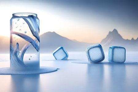 Ice cubes on blue background. 3D illustration. Global warming conceptの素材