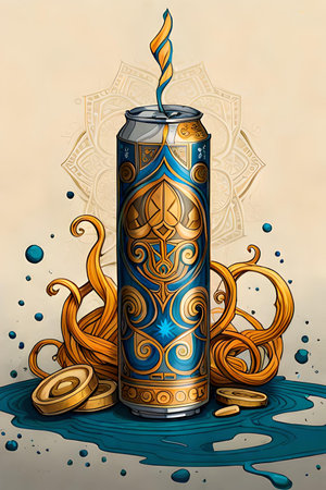 Illustration of a Aluminum beverage can drink mockup advertising template in a decorative design on a grunge backgroundの素材