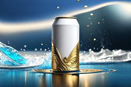 Cans of soda drink with splashing water, 3d renderの素材
