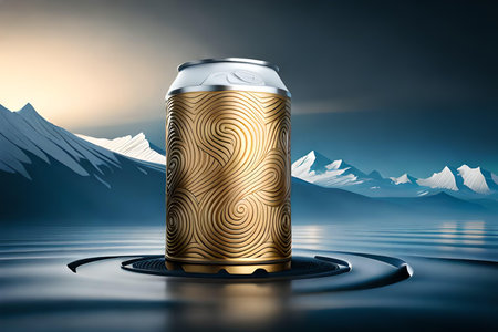 Cans of beer on a background of mountains. 3d renderingの素材
