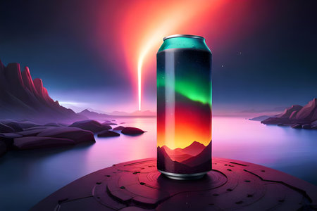 A soda can in a desert landscape. 3D Rendering.の素材