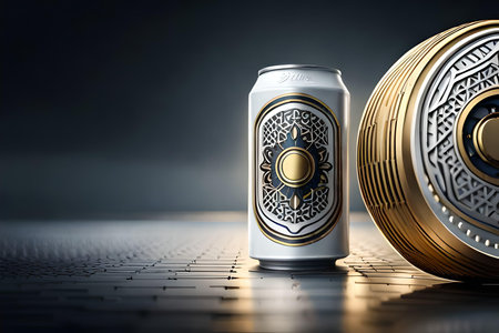 Closeup of Aluminum beer can on the tableの素材