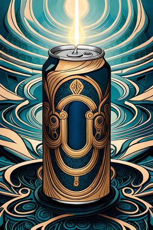 Illustration of a can of beer with a pattern on it.の素材