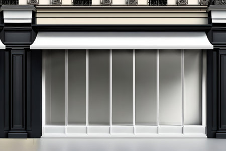 Black and white shop window. 3D rendering. Mock-up.の素材