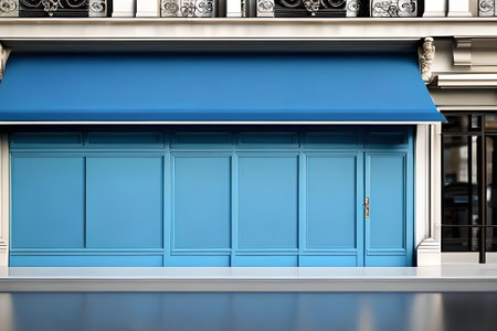 3d rendering of a blue door in a shop or store.の素材