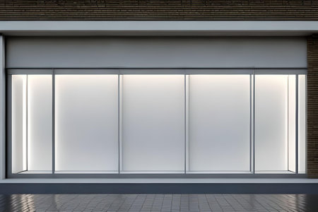 3d render of a white shop window on a brick wall backgroundの素材