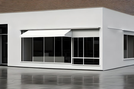 Exterior of a modern office building with white walls. 3d renderingの素材