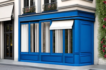 3d render of a blue door on a street in the cityの素材