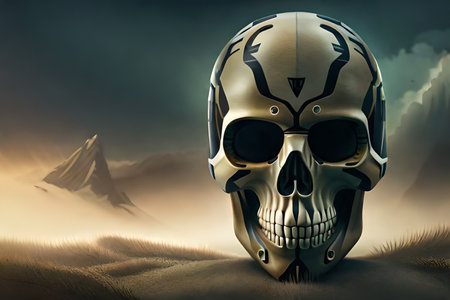 Skull in the desert. 3D illustration,military camouflage skull maskの素材
