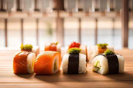 sushi set on wooden table, japanese food style.の素材