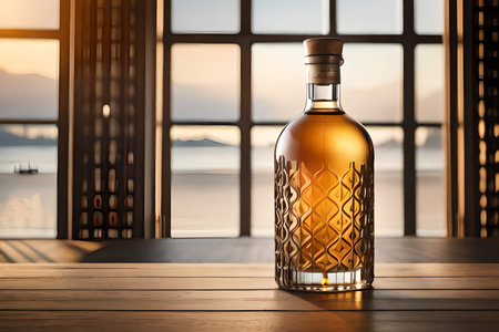 luxury whisky bottle , classy glass pattern ornament , branding template , studio product photographyの素材