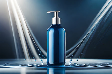 blue cosmetic shampoo bottle concept , shower gel product templateの素材