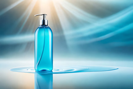 blue cosmetic shampoo bottle concept , shower gel product templateの素材