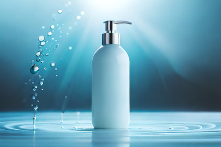 blue cosmetic shampoo bottle concept , shower gel product templateの素材