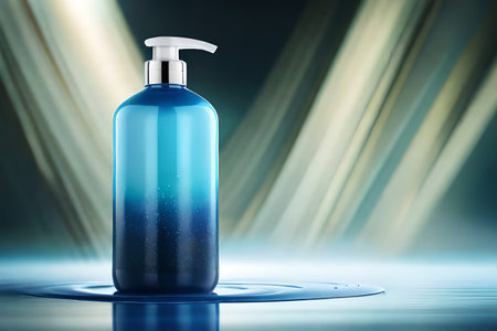 blue cosmetic shampoo bottle concept , shower gel product templateの素材