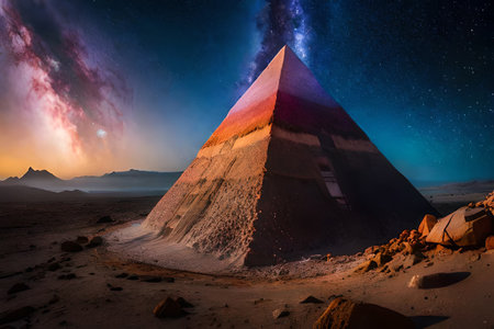 surreal galaxy crystal pyramid under a glowing irridescent nebula ,space spirituality , conspiracy theory , outer worldの素材