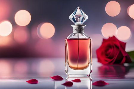 rose pefume bottle , classy and feminine luxury pefume flacon , advertising template , product presentation ,expensive fragranceの素材