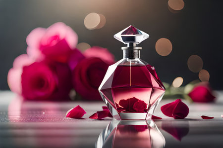 rose pefume bottle , classy and feminine luxury pefume flacon , advertising template , product presentation ,expensive fragranceの素材