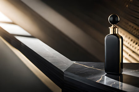 black and golden marble stone perfume concept , extreme luxury branding , flacon of perfume template , expensive cosmetic product presentationの素材