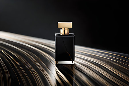 black and golden marble stone perfume concept , extreme luxury branding , flacon of perfume template , expensive cosmetic product presentationの素材