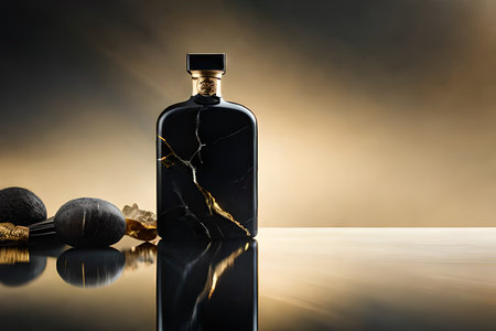 black and golden marble stone perfume concept , extreme luxury branding , flacon of perfume template , expensive cosmetic product presentationの素材