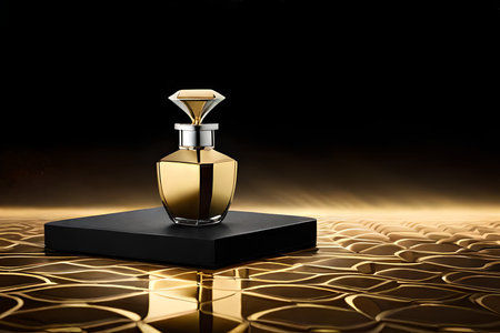 black and golden marble stone perfume concept , extreme luxury branding , flacon of perfume template , expensive cosmetic product presentationの素材
