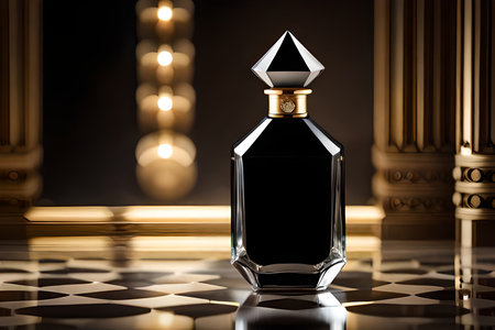 luxurious perfume brand concept , diamond and crystal shaped flacon , precious and expensive fragrance template.studio product photography styleの素材