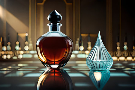luxurious perfume brand concept , diamond and crystal shaped flacon , precious and expensive fragrance template.studio product photography styleの素材