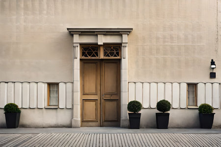 old european storefront ,beige tone , village street view of a commercial facadeの素材
