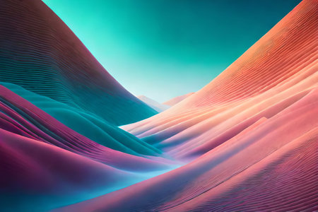 irridescent  pink and blue surreal Sand dunes in the desert at sunset. abstract wavy landscape background ,infrared photography ai render illustrationの素材
