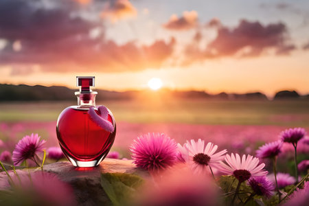 heart shaped perfume bottle , red crystal flacon , fragrande , romantic and love perfume conceptの素材