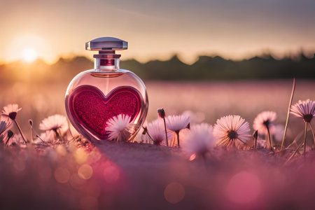 heart shaped perfume bottle , red crystal bottle , fragrande , romantic and love perfume conceptの素材