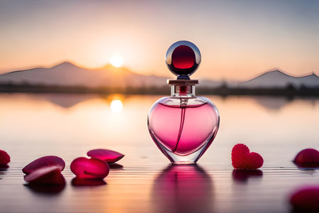 heart shaped perfume bottle , red crystal flacon , fragrande , romantic and love perfume conceptの素材