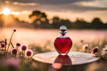 heart shaped perfume bottle , red crystal flacon , fragrande , romantic and love perfume conceptの素材