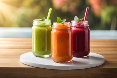 colorful fruits smoothie , healthy beverage drink glass ,delicious exotic fruits , refreshing fresh, fruit juice, healthy ,summer, organic drinkの素材