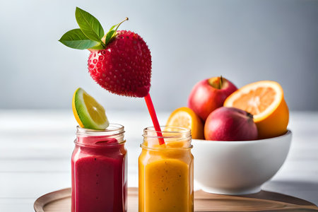 colorful fruits smoothie , healthy beverage drink glass ,delicious exotic fruits , refreshing fresh, fruit juice, healthy ,summer, organic drinkの素材
