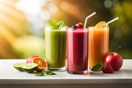 colorful fruits smoothie , healthy beverage drink glass ,delicious exotic fruits , refreshing fresh, fruit juice, healthy ,summer, organic drinkの素材
