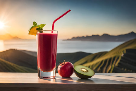 colorful fruits smoothie , healthy beverage drink glass ,delicious exotic fruits , refreshing fresh, fruit juice, healthy ,summer, organic drinkの素材