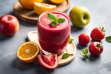 colorful fruits smoothie , healthy beverage drink glass ,delicious exotic fruits , refreshing fresh, fruit juice, healthy ,summer, organic drinkの素材