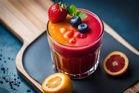 colorful fruits smoothie , healthy beverage drink glass ,delicious exotic fruits , refreshing fresh, fruit juice, healthy ,summer, organic drinkの素材