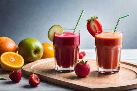 colorful fruits smoothie , healthy beverage drink glass ,delicious exotic fruits , refreshing fresh, fruit juice, healthy ,summer, organic drinkの素材