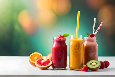 colorful fruits smoothie , healthy beverage drink glass ,delicious exotic fruits , refreshing fresh, fruit juice, healthy ,summer, organic drinkの素材
