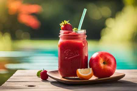 colorful fruits smoothie , healthy beverage drink glass ,delicious exotic fruits , refreshing fresh, fruit juice, healthy ,summer, organic drinkの素材
