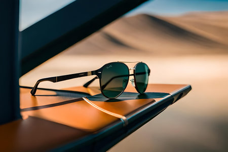 Sunglasses on the table in the desert. selective-focusの素材