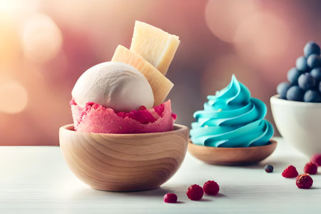 Colorful ice cream assortment , multi flavored frozen dessert on a white background, summer delicaciesの素材