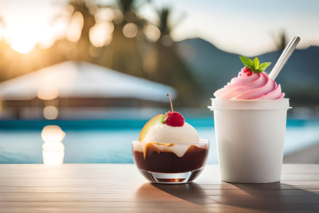 Colorful ice cream assortment , multi flavored frozen dessert on a white background, summer delicaciesの素材