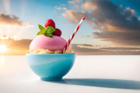 Colorful ice cream assortment , multi flavored frozen dessert on a white background, summer delicaciesの素材