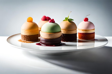 Colorful ice cream assortment , multi flavored frozen dessert on a white background, summer delicaciesの素材