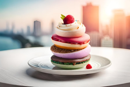 Colorful ice cream assortment , multi flavored frozen dessert on a white background, summer delicaciesの素材