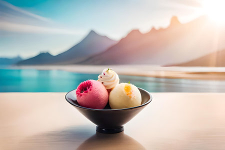 Colorful ice cream assortment , multi flavored frozen dessert on a white background, summer delicaciesの素材